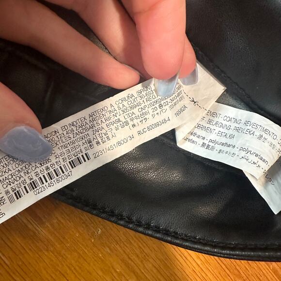 ZARA Faux Leather Straight Leg Trouser Pants Mid-Rise Black - Picture 11 of 11